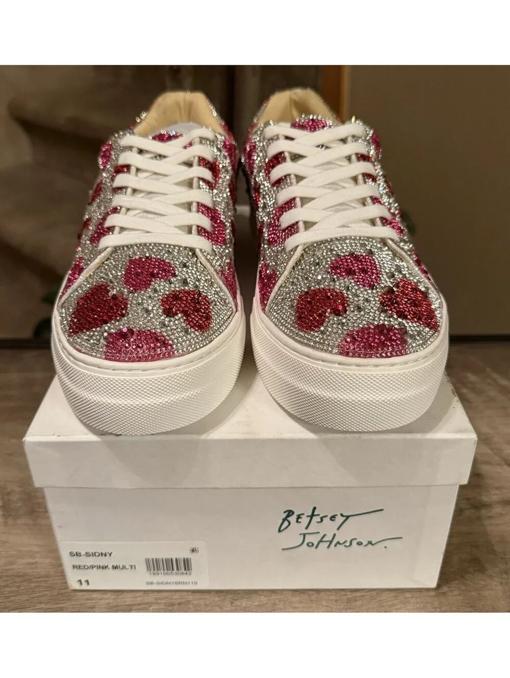 Blue By Betsey Johnson Heart Rhinestone Sidny Platform Sneakers Size 11 Pink/Red